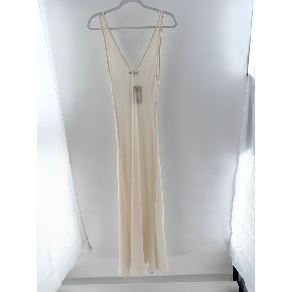 Trois Sleeveless Plunging V-Neck Semi-Sheer Maxi Dress Cream Women's Size 1